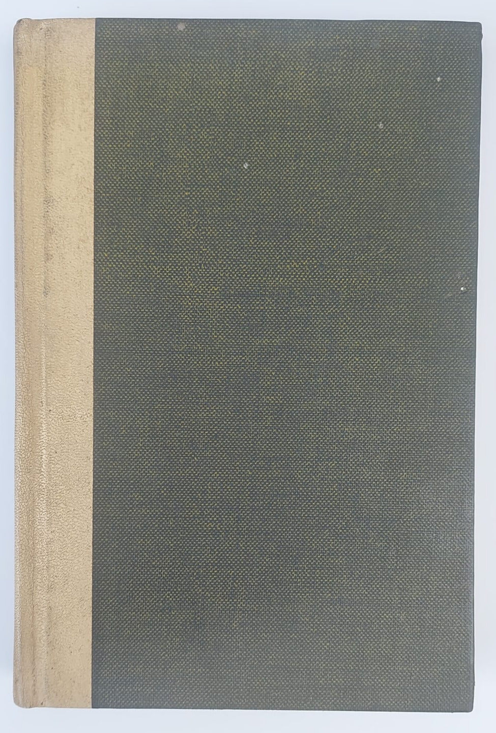Vintage book with a dark green cover and beige spine on a white background